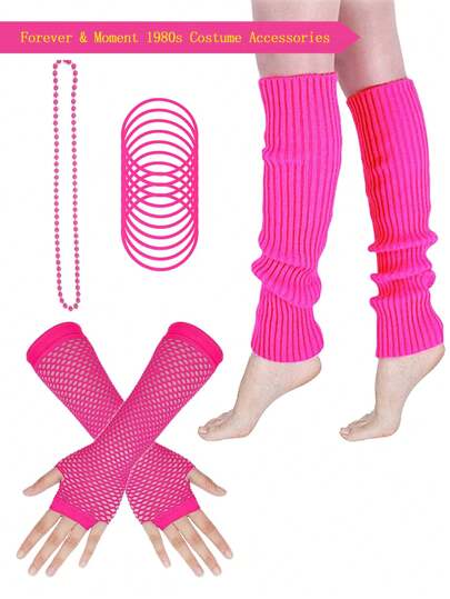 D EXCEED 4/11/12Pcs Women's 70s-80s Costume Accessories – Neon Beaded Necklaces, Bracelets, Gloves, Leg Warmers – For Vintage Themed Parties, 70s-80s Reunions, Retro Fashion Events & Classic Rock Concerts​