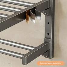 [1pc Stainless Steel Towel Rack] Musurjoy Stainless Steel Towel Rack, Casual Style Wall Mounted, Chrome Finish, Multi-Layer, No Drill Installation, Strong Load-Bearing For Bathroom Kitchen Storage, Compatible With Various Wall Surfaces, Towel Racks - Multicolor - View 10