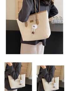 大容量女士时尚百搭单肩包，新款手提帆布手提包，首选设计，非常适合上学、通勤和购物（无吊坠） - 彩色 - 查看 4