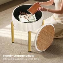 18Inch Velvet Vanity Stool Chair With Storage Vanity Bench With 4 Golden Metal Legs And AntiSlip Adjustable Feet Round Storage Ottoman Stool With Removable Soft Padded Seat Beige - 米色 - 查看 4