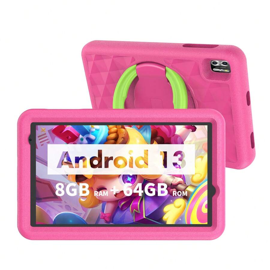 VASOUN Tablet para niños, Tablet de 8 pulgadas para niños con 4GB de RAM y 64GB de ROM, Android 13, Tablet para niños pequeños con WiFi 5G 802.11ac, BT5.0, GMS, A523 de 8 núcleos a 2.0Ghz, pantalla IPS de 1280*800, cámara de 2MP+8MP, control parental, 5000mAh, Tablet educativa para niños con funda (sin adaptador)