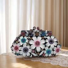 Women Sparkly Crystal Clutch Purse Diamond Round Rose Flower Evening Bag Formal Rhinestone Handbags Wedding Purse - Black - View 1