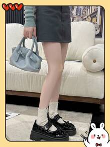 女士厚底厚底乐福鞋/玛丽珍鞋，黑色搭扣蝴蝶结皮鞋，2025春季新款复古英伦风厚底哥特/低跟鞋 - 黑色 - 查看 3