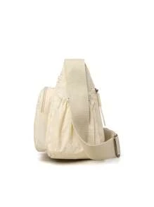 Sac à bandoulière en nylon décontracté avec sangle réglable, compartiments multiples, couleur unie, fermeture à glissière, doublure en polyester, sac bandoulière léger et pratique pour un usage quotidien