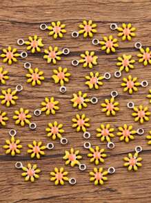 10 Pieces, 10 Colors, 7X10mm Stainless Steel Accessory, Plant Charm, Colorful Droplet Sunflower And Daisy Pendant