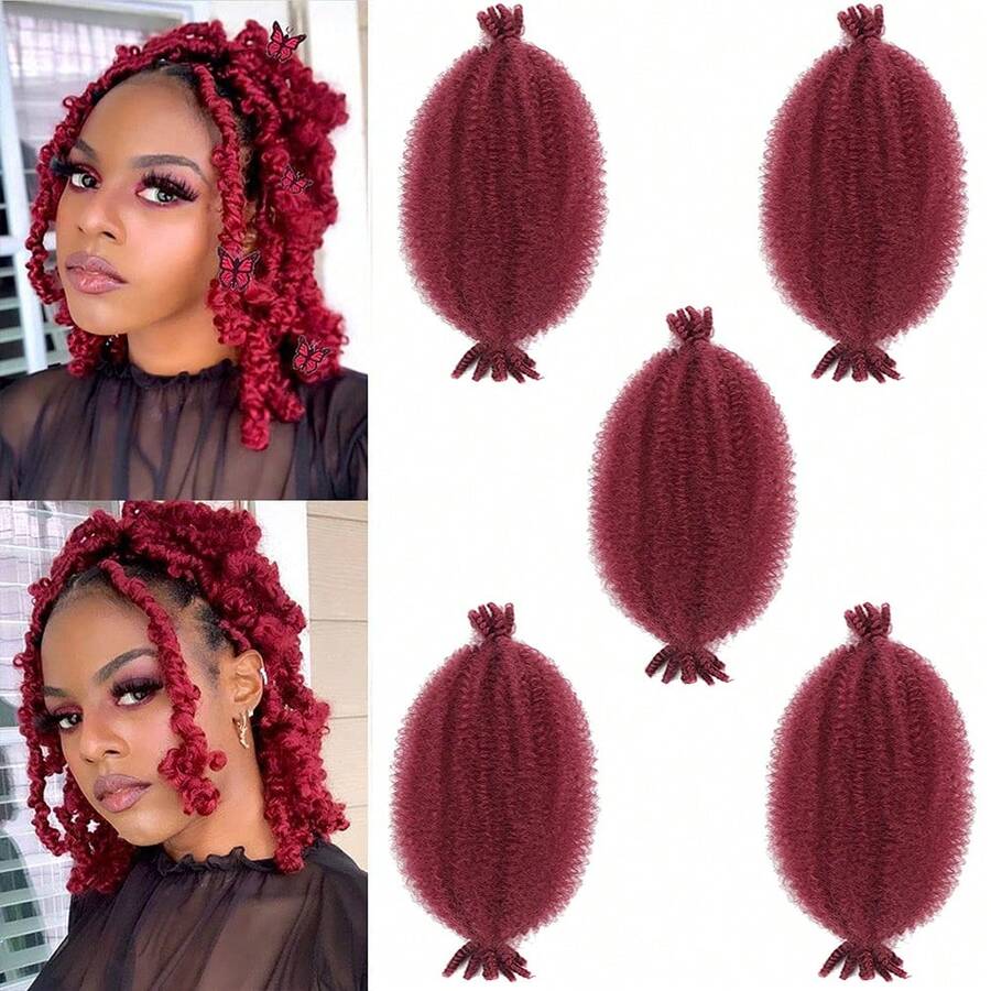 Extensii de păr împletite africane elastice, pre-separate, cubaneze, răsucite, croșetate, pentru femei - Burgundia - Vizualizare 1