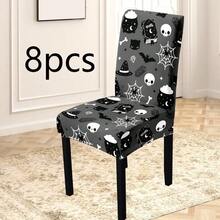 1/4/6/8 Stücke, modische Halloween-Stil bedruckte Stuhlbezüge/Bürostuhlbezüge/Stuhlbezüge für Esszimmer, geeignet für moderne tägliche Dekoration in Innenräumen von Familien-Restaurants und Hotels. Die elastischen Stuhlbezüge können gereinigt werden und sind ein ideales Halloween-Geschenk