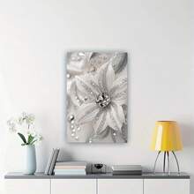 Elegant White And Silvery Floral Canvas Wall Art With Sparkling Diamonds - Modern Wooden Frame, Perfect For Birthday Parties, Mother'S Day, New Year, Easter - Ideal For Living Room, Office, Or Bathroom Decor, Office Wall Art | Elegant Wall Art | Wooden Frame Art, Wall Decor,Room Ready To Hang Wrapped Canvas With Frame,Can Be Hung - 銀色 - 查看 2