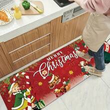 Christmas Decorative Floor Mat, Kitchen Carpet, Stain Resistant And Easy To Clean, Suitable For Daily Decoration And Cleaning In Restaurants, Kitchens, And Bathrooms, A Wonderful Holiday Decoration Gift