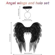 Adult Angel Wing Lightweight Feather Angel Wings And Halo Headband Cosplay Costumes Props For Party Accessories - 黑色 - 查看 9