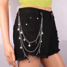 Halloween Punk Multilayer Pants Chain Belt Metal Stars Cross Spider Web - 銀色三層吊五星褲鏈 - 查看 2