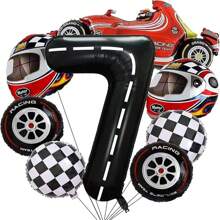 40-Inch Black And White Striped Racing Car Pattern, Tire, Grid Design, Number Balloon For Birthday Party Decor - Multicolor - View 7