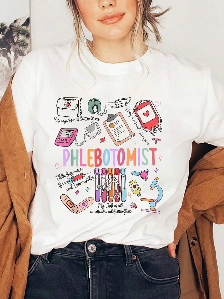 Women Phlebotomist Tech Phleb Tech Nurse Appreciation T-Shirt, Graphic Tees Women - trắng - Xem 1