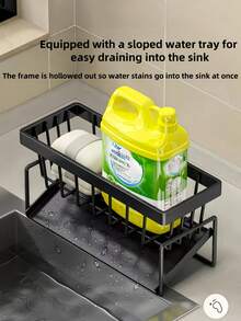 1 Piece Carbon Steel Sink Storage Rack, Kitchen/Bathroom Storage Drain Rack, Multi-Function Wall Storage Rack, Storage Artifact, Space-Saving Storage Rack, Sturdy And Durable, Suitable For Storage Of Sponges, Soaps, Brushes, Rags, Cleaners And Toiletries, Including Brush Holder, No Drilling Required, Easy To Install, Built-In Drain Pipe, Sink Dishcloth Storage Rack, Home Multi-Function Storage Rack, Home Organization Storage, Kitchen Pendant - Multicolor - View 5