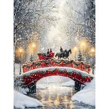 5D Snowscape Bridge Diamond Embroidery Kit, Round Diamond Embroidery Art, Full Diamond Canvas, Diamond Art Painting Collage Craft, Handmade Gift, Suitable For Living Room,, Office, Wall Decoration Art, Diamond Pattern Can Help You Increase The Fun Of Decoration - Nhiều màu - Xem 1