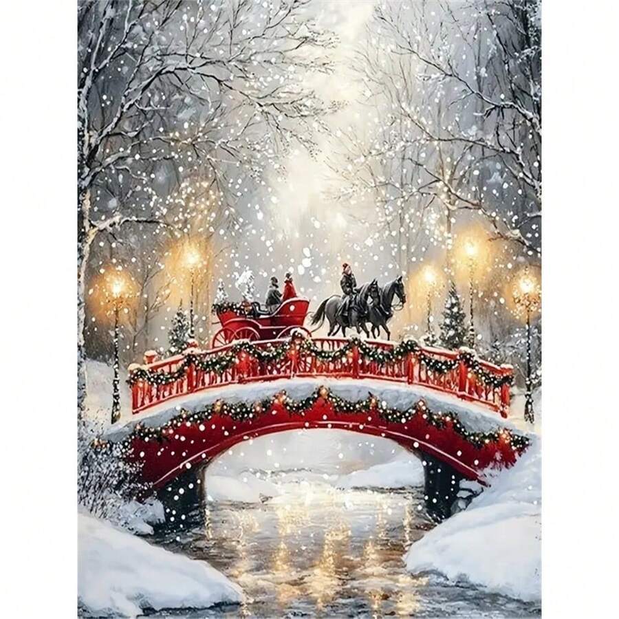 5D Snowscape Bridge Diamond Embroidery Kit, Round Diamond Embroidery Art, Full Diamond Canvas, Diamond Art Painting Collage Craft, Handmade Gift, Suitable For Living Room,, Office, Wall Decoration Art, Diamond Pattern Can Help You Increase The Fun Of Decoration - Nhiều màu - Xem 1
