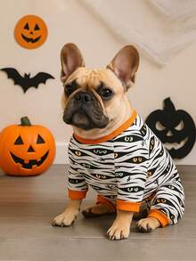 1 Stück süßer Halloween Muster Haustier Pyjama, geeignet für kleine und mittlere Hunde, Jungen und Mädchen, weich und dehnbar, Hundekleidung für Bichon, Yorkshire Terrier und Französische Bulldogge