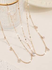 1件简约金色流苏水钻吊坠新娘头饰，节日婚礼及情人节饰品 - 金色 - 查看 6