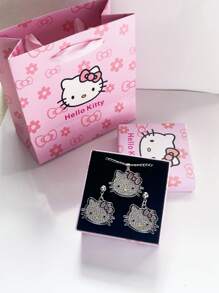 Sanrio Sanrio Hello Kitty Cartoon Cute Girl Necklace KT Cat Pendant And Diamond Collarbone Chain Strap Gift Box Gift Bag, Perfect Birthday Gift, Valentine's Day Gift, Christmas Gift.
