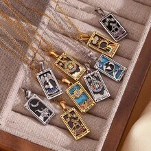 Retro Tarot Queen Lover Magician Moon Necklace Matte Drip Oil Free Stainless Steel Jewelry Gold Plated Decoration - 金的 - 查看 4