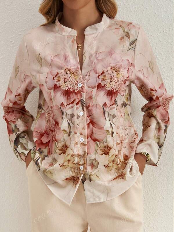 Women's Casual Western Long Sleeve Shirt, New Design, Fashionable Floral Pattern
