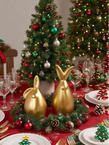 2pcs Gold Rabbit Figurines, Elegant Autumn Decor, Creative Resin Ornaments, Luxurious Holiday Home Decor, Theme Party Accents, Suitable For Dining Room, Living Room, Autumn Decor Area, Windowsill, Home Decoration, Autumn Decor, Theme Party Decoration Christmas Decorations Room Decor Christmas
