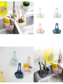 Panier à évier réglable avec trous de drainage, tapis en caoutchouc pour l'hygiène, étui de protection en plastique, pas facilement endommagé. Rangement de cuisine pour éponge et laine d'acier. Étagère de rangement pour salle de bain pour brosses à dents et savon. Outils de rangement pratiques