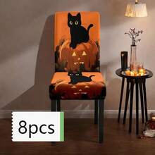 1/4/6/8 Stücke, modische Halloween-Stil bedruckte Stuhlbezüge/Bürostuhlbezüge/Stuhlbezüge für Esszimmer, geeignet für moderne tägliche Dekoration in Innenräumen von Familien-Restaurants und Hotels. Die elastischen Stuhlbezüge können gereinigt werden und sind ein ideales Halloween-Geschenk