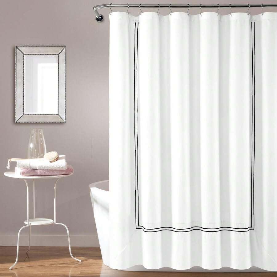 LUSH DECOR Cortina de ducha de la colección de hotel blanca/negra individual 72X72 - Blanco/Negro - Ver 1