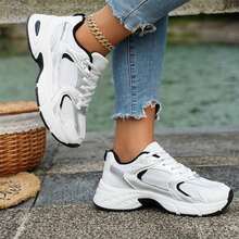 American Retro Contrast Color Running Shoes, Mesh Breathable, Thick Bottom Cushioning, Campus, Street, Daily Wear Template, Running Shoes To Grasp The Relaxation Feeling, 5cm High Casual Shoes - 黑色 - 查看 4