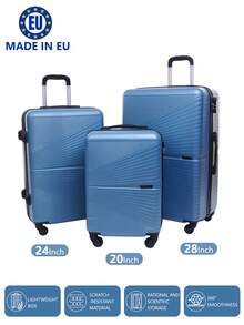 歐洲製造，行李箱學校宿舍必備品大學宿舍必備品學校行李箱旅行箱行李箱耐度假必備手提行李箱旅行箱、輪式行李箱套裝、登機箱，托運箱，四輪行李箱、硬殼拉桿箱、ABS 材質， - 湖藍色 - 查看 9