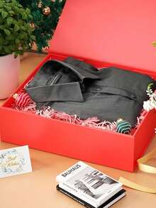 1pc - Extra Large Red Gift Box With Lid, Groomsman Proposal Box, Luxury Red Covered Gift Box, Suitable For Wedding, Birthday, Party, Christmas, Bridesmaid, Graduation Gifts (3 Sizes) - Red - View 3