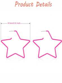 3 Pairs/Sets Of Vintage Fluorescent Oversized Five-Pointed Star Earrings Suitable For Women's Costume Parties And Daily Wear - Multicolor - View 8