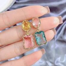 Aretes de colores caramelo, hermosos aretes de cristal barroco multicolor, aretes de diseño asimétrico arcoíris, joyería de moda y encantadora para mujeres, un regalo de Navidad precioso y delicado - arcoíris - Ver 7