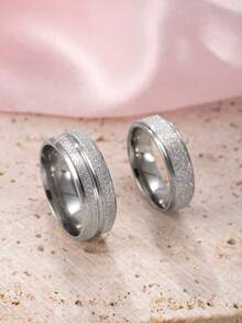 2pcs Elegant Minimalist Stainless Steel 18K Gold Plated Couple Rings, 6mm Matte Finish Women's Ring, 8mm Matte Finish Men's Ring, Suitable For Engagement, Women's Gift, Everyday Couple Wear - Silver - View 16