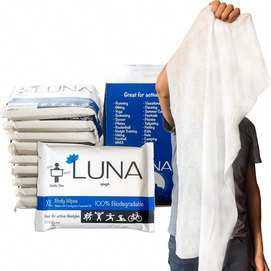XL Wet Wipe Cleansing Body Wipes - 10 Pack Individual Pouches - Gentle & Unscented - No Rinse Bathing And Shower Wipe - Great For After Workout, Camping, Travel, Yoga, Gym,11483094 - 薄荷藍 - 查看 1