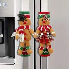 2pcs Christmas Gingerbread Man & Woman Refrigerator Door Handle Covers - Classic Polyester Holiday Kitchen Decor, Suitable For Home And Kitchen Appliances, No Power Needed, No Feathers - متعدد الألوان - مشاهدة 3