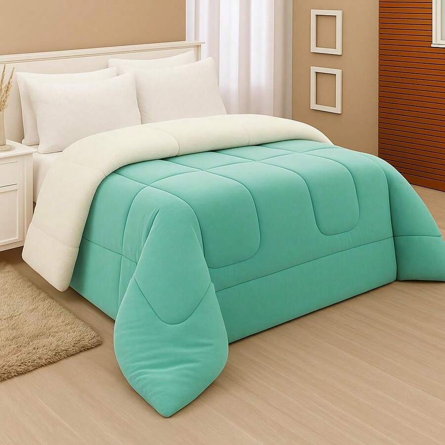 Sherpa Comforter Blanket And Blanket Double Queen Thick - màu xanh lá - Xem 1