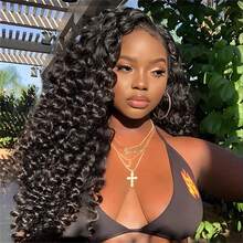 Drawstring Kinky Curly Half Wig Full Machine Made Natural Hairline 200% Density Blend With Natural Hair Glueless Jerry Curly Human Hair Wigs Full Density - Natural Black - 查看 3