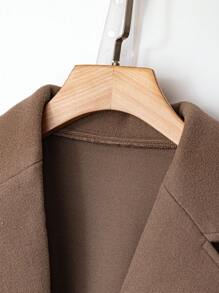 Solid Color Knotted Waist Pocket Casual Overcoat - Chocolate Brown - View 3