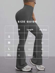 FWH 时尚休闲简约提臀蜜桃臀时尚优雅街头复古显瘦低调奢华拉长腿部线条经典简约高端显瘦高腰百搭喇叭裤新款欧式束腰健身阔腿瑜伽裤紧身裤 - 灰色 - 查看 3