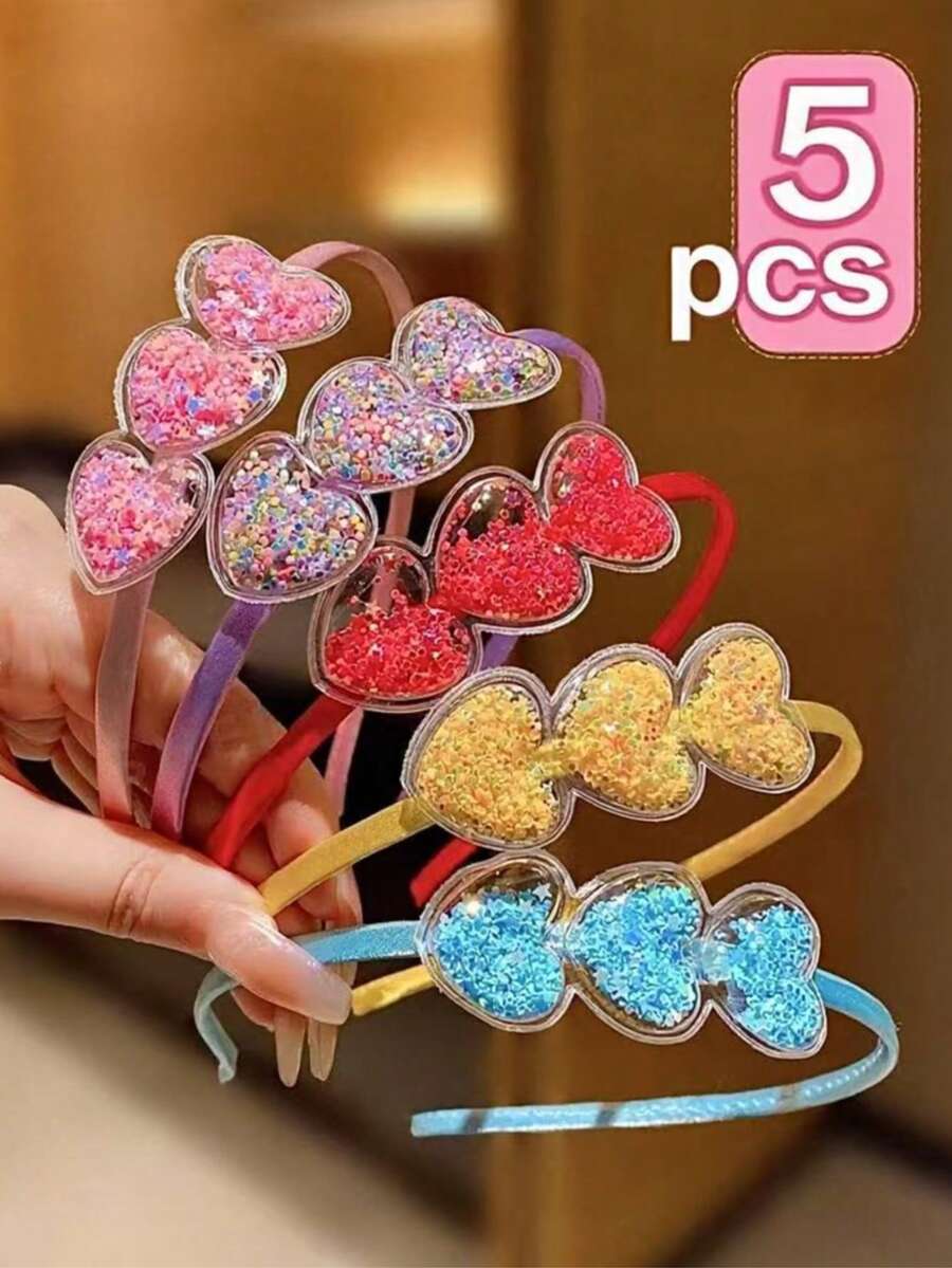 5 件彩色闪光心形发饰，柔软发箍 XS 尺寸 - 彩色 - 查看 1