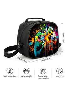 游戏手柄图案印花背包三件套（单层背包+肩带午餐袋+单层笔袋） - 黑色 - 查看 4