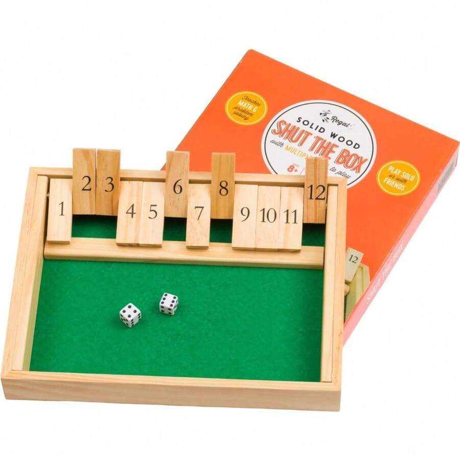 Shut The Box - Fun Table Math Game With Wooden Board For Adults & Kis - 12 Spots Dice Game With 2+ Player Games - Ideal For Game Night, Travel - (Ages 8+) - mặc định - Xem 1