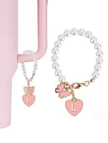 1pc Cute Butterfly Pearl Chain Letter Pendant Accessory, Cup Decor, Pearl Chain, Initial Jewelry, Adorable & Fashionable ID Decoration, Suitable For Handled Glass Cups, Keychain Bag Charms, Cup Accessories, Y2K, Suitable For Party Decor, Gifts, Outdoor