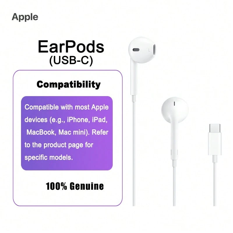 EarPods (USB-C) Wired Headphones – Apple-Compatible Earphones For IPhone/IPad/Mac USB-C