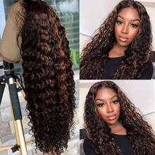 30 Inch Highlight Ombre Lace Front Wig Human Hair Pre Plucked 1B/30 Black Brown 13x4 HD Lace Frontal Wigs Human Hair Deep Wave Honey Blonde Human Hair Wigs - Bắt nguồn từ & Ombre - Xem 2