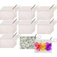 30 Pieces Sublimation Blank Small Coin Canvas Makeup Bags Bulk Cosmetic DIY Craft Pouch With Zipper Coin Purse Pencil Pouch Travel Toiletry Organizer(Black)