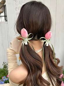 1pc Women's Pink Cute Tulip Flower Hair Clip, Suitable For Parties, Vacations And Daily Use, Claw Clips, Hair Claws, Clips For Hair, Hair Slide, Hair Barrettes, Alligator Hair Clip, Flower Hair Accessories