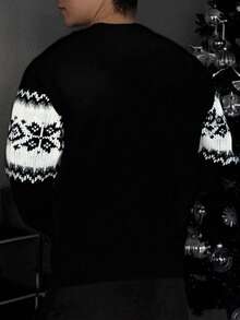 Men's Casual Versatile Plaid Jacquard Crew Neck Long Sleeve Knit Sweater, Korean Style, Suitable For Autumn And Winter